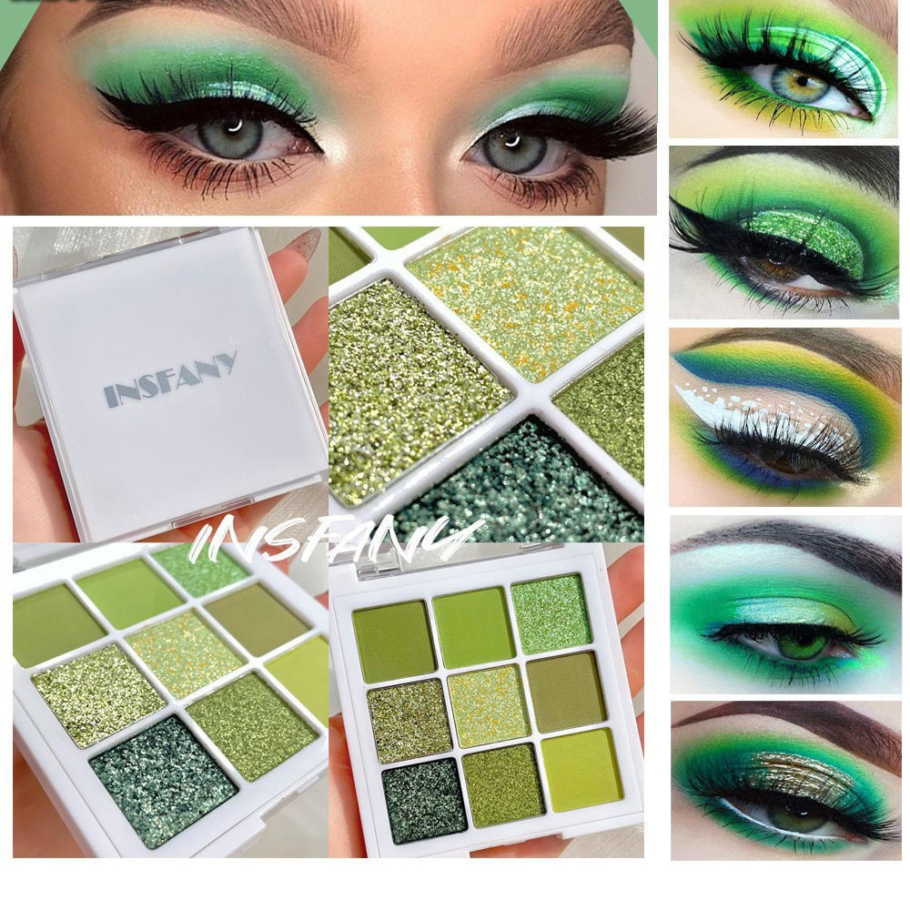 9 Shades of Green Eyeshadow Palette | Matte, Shimmer & Glitter | For Green Eyes | Rich Pigment