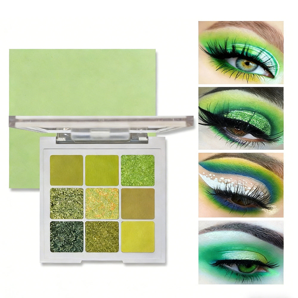 9 Shades of Green Eyeshadow Palette | Matte, Shimmer & Glitter | For Green Eyes | Rich Pigment