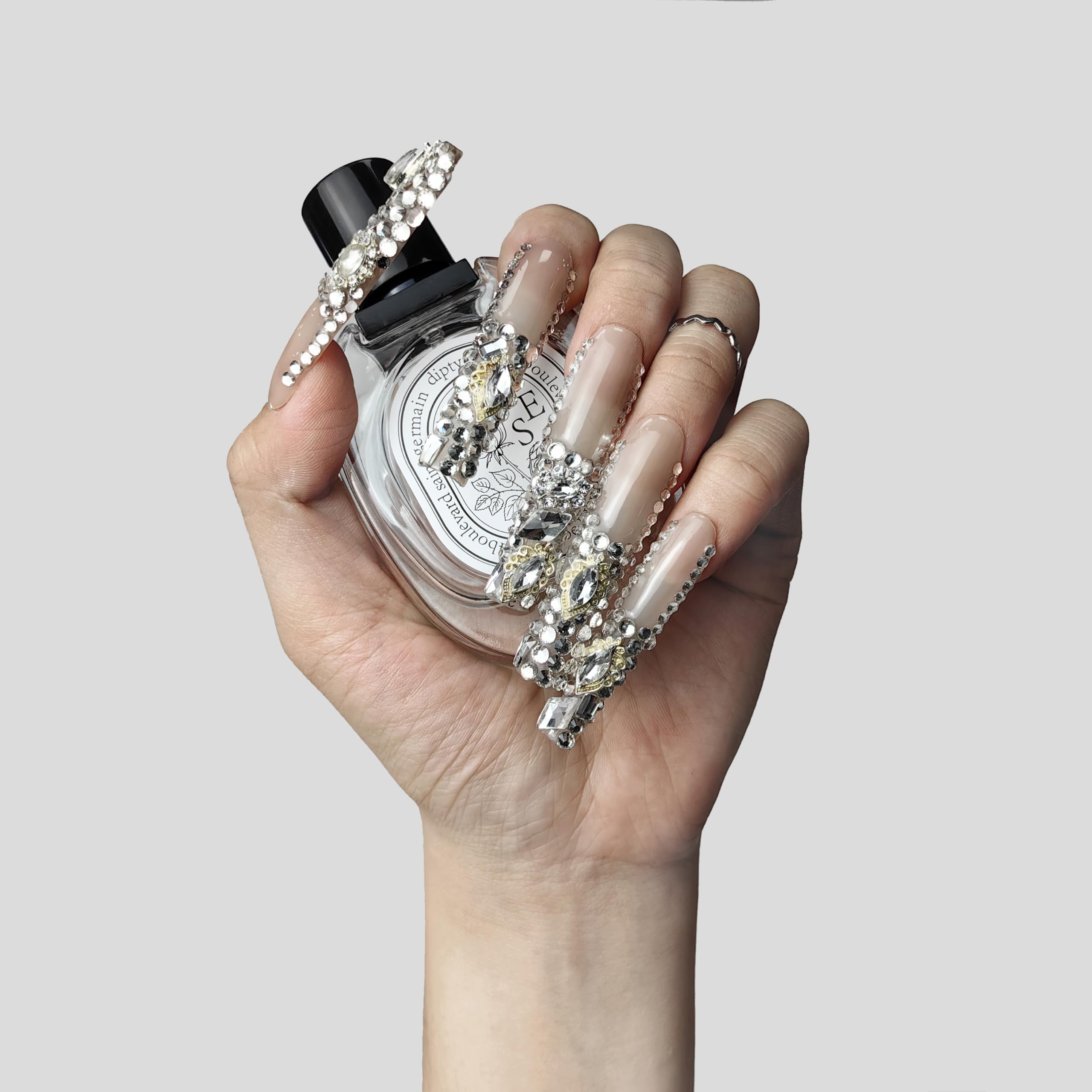 GGddsha New PMMA Acrylic Press On Nails StunningBling Nails, Rhinestone Fake Nails, Glitter Rhinestone NailsGradient Fake NailsCrystal Cascade