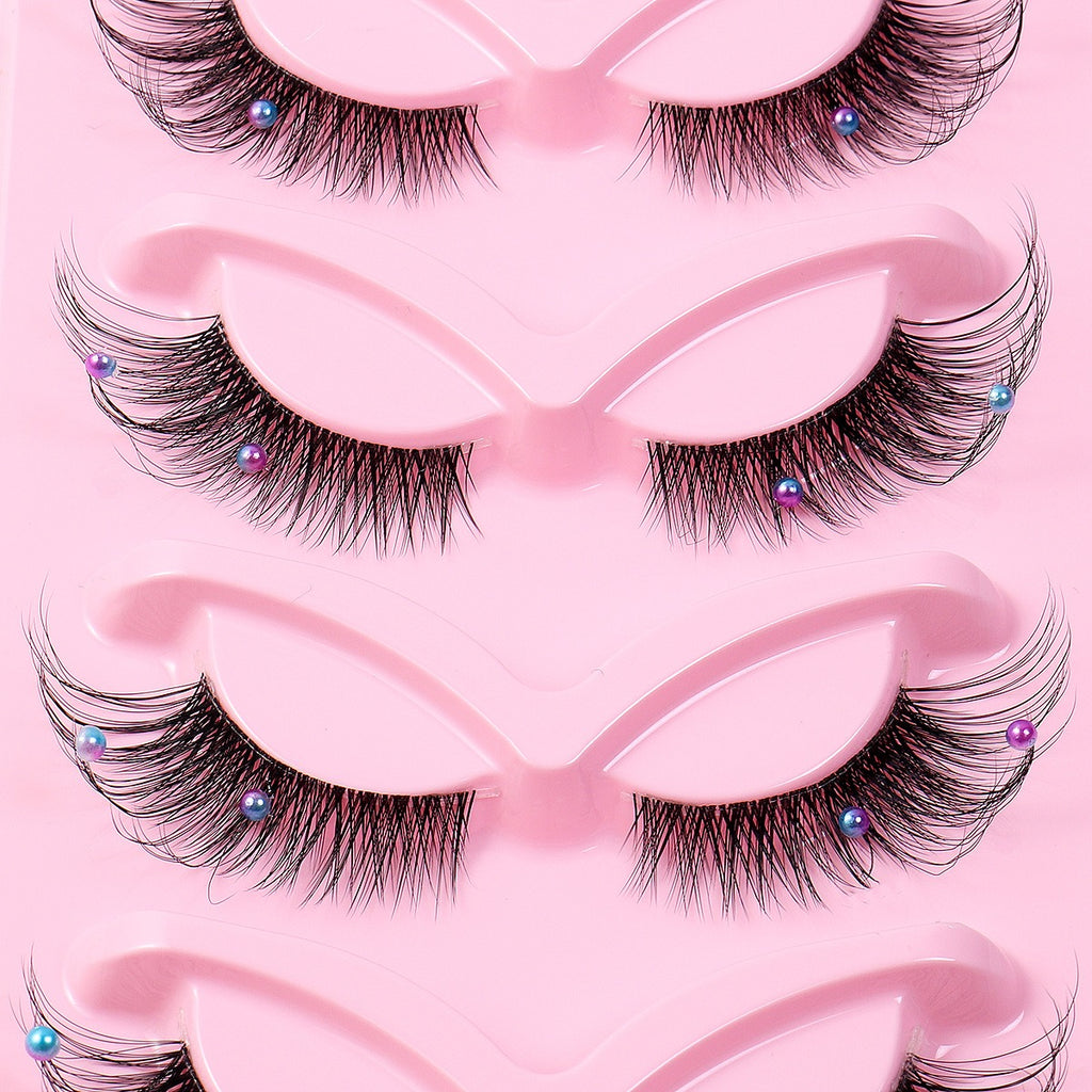 3D Strip Lashes w/ Pearls | Clear Band | Foxy Winged Cat Eye | Dramatic Look