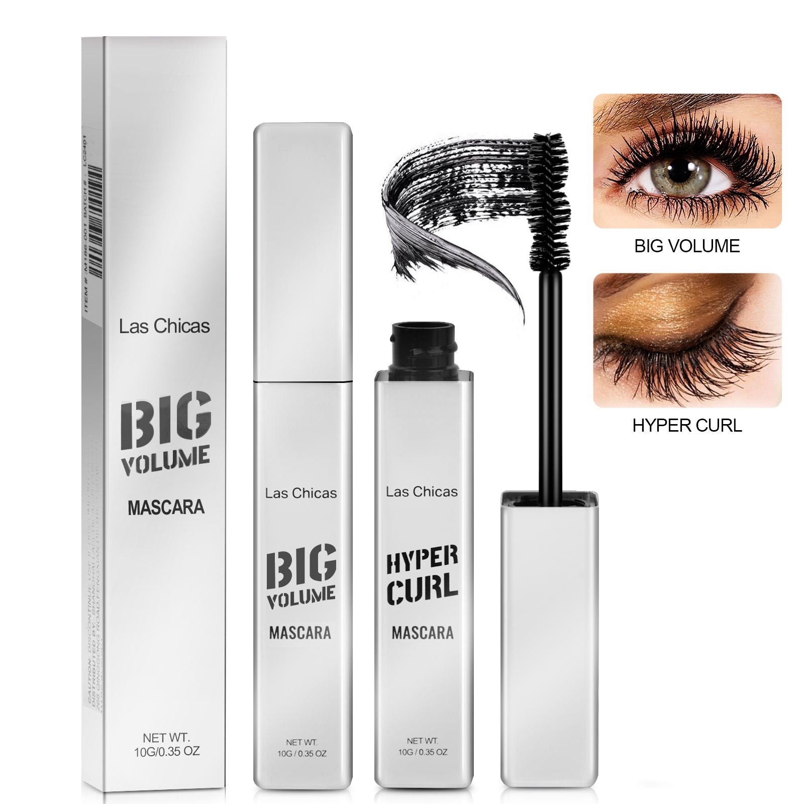 12-Hour Waterproof Mascara | Ultra Volumizing &  Lengthening | 2-Pack | 10ml Each
