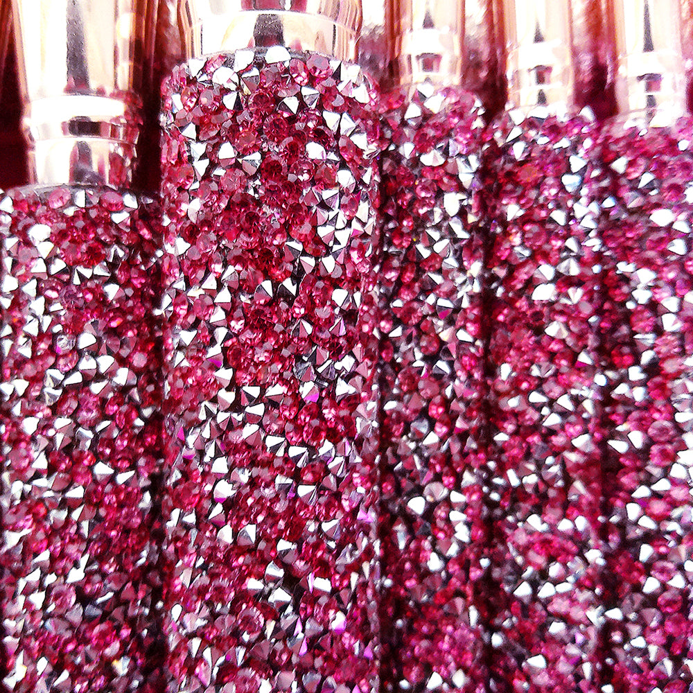 10-in-1 Diamond Inlaid Makeup Brush Set | Rhinestone Handmade Cosmetic Brushes with Bag | Pink