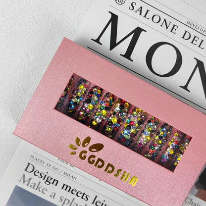 GGddsha Long Nail Designs Reusable PMMA AcrylicBaroque Glass Style Press-on Nails With Box Gifts ForWomen,Mosaic Mirage