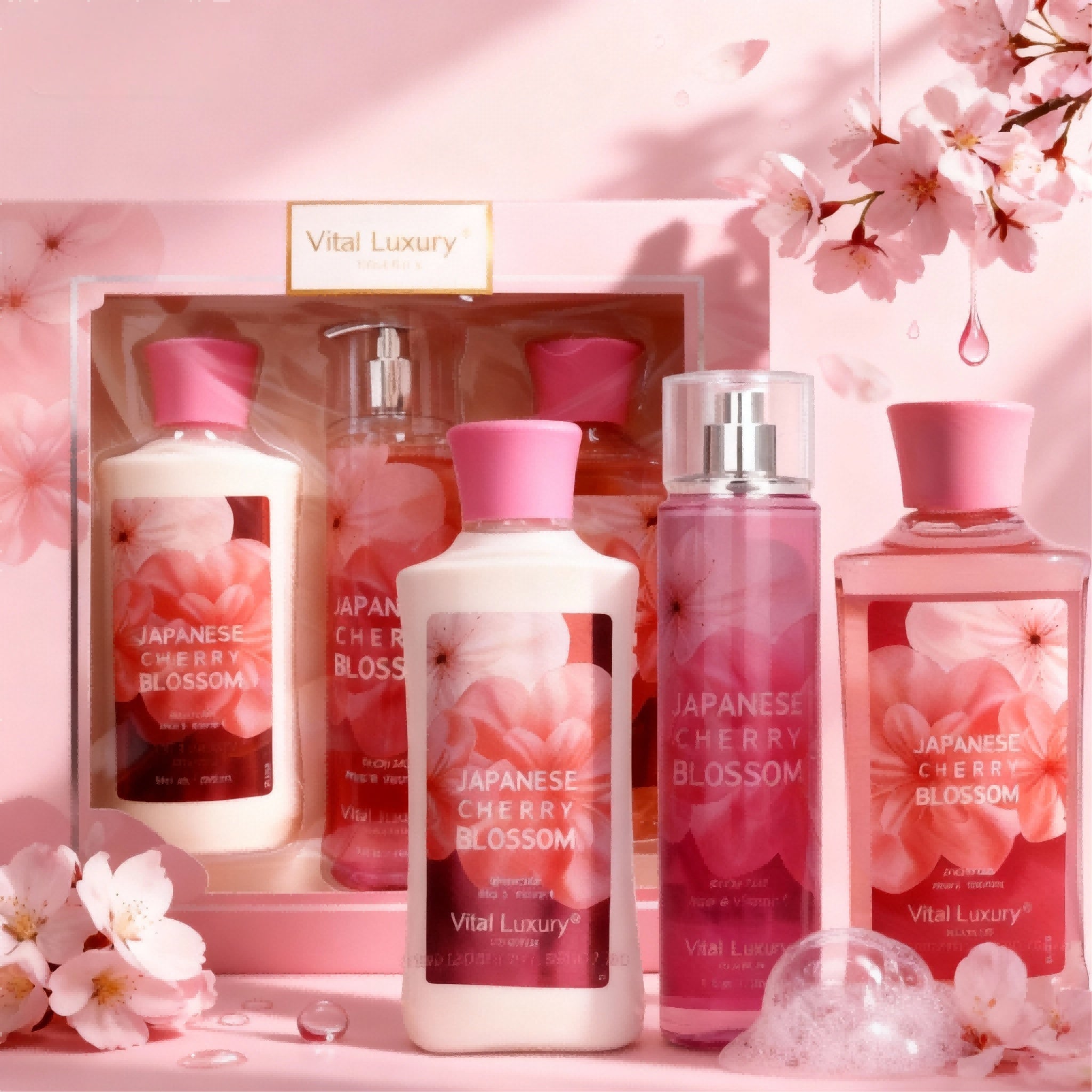 3pcs Set-Sakura Fragrance Shower Gel Set, Japanese Cherry Blossom 10 Fl.oz Shower Gel, 10 Fl.oz Body Lotion, 8 Fl. Oz Body Mist, A Three-piece Bath And Body Care Gift Set
