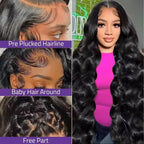 40 Inch Brazilian Body Wave Wig | 13x4 / 13x6 / 360 HD Lace | 180–200% Density | Pre-Plucked | Natural 1B Color