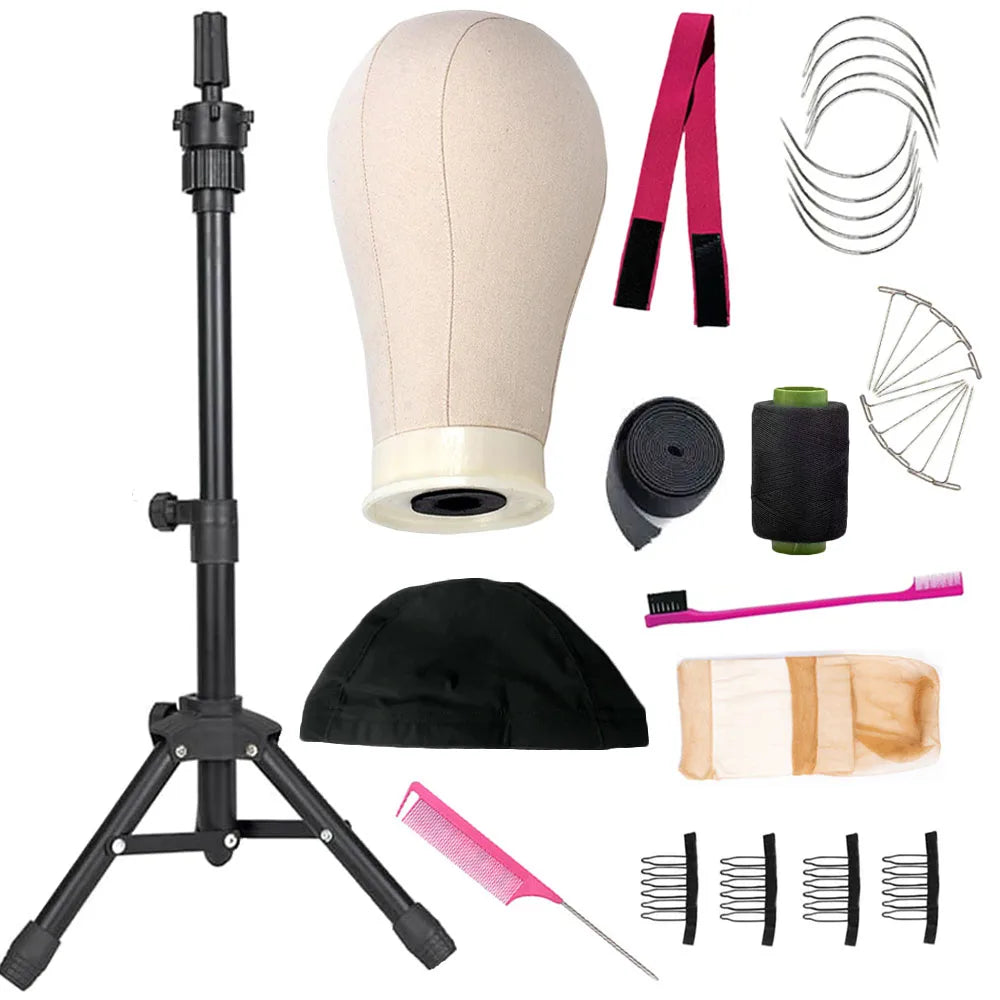 Canvas Wig Stand | Adjustable Sizes (21–23 inch) | Sturdy & Reusable | Perfect for Styling, Storage & Display