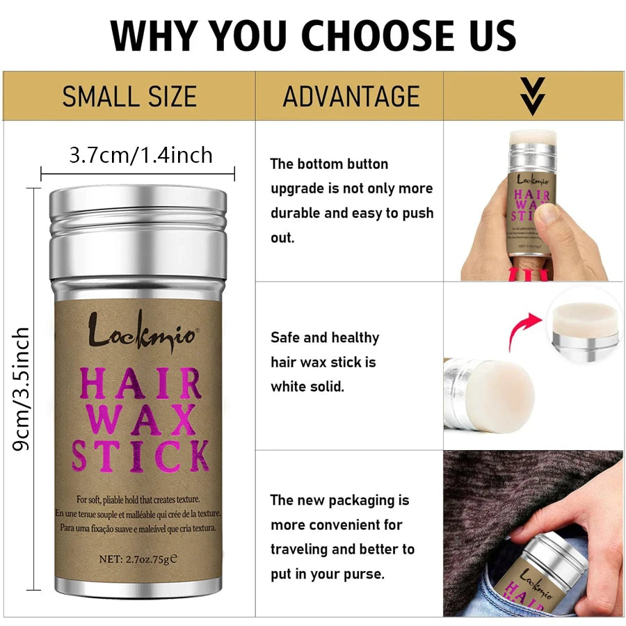 Lockmio Solid Hair Wax Stick | 24-Hour Hold | No Stickiness | No White Residue | Flyaway Tamer | 16g