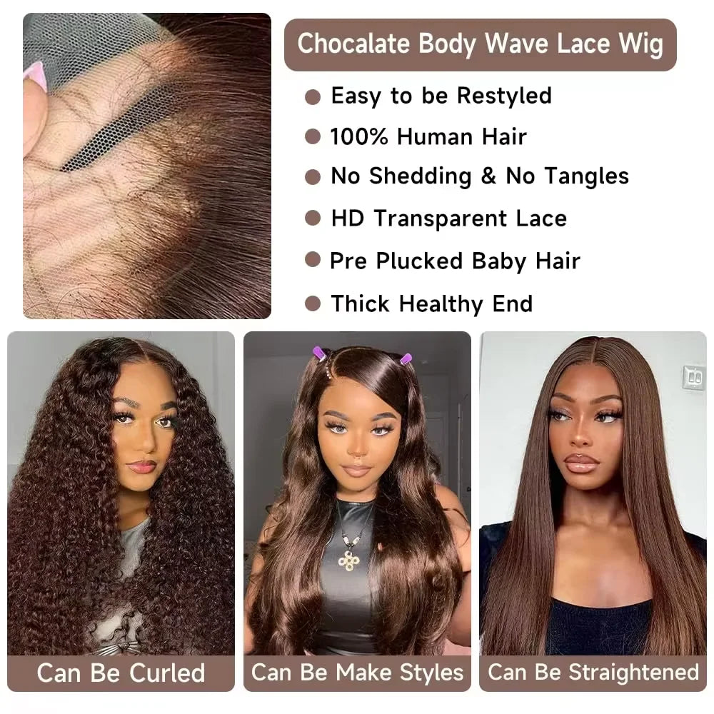 Brazilian Body Wave Wig | Skin Melt 13x4 / 13x6 HD Lace | Color #4 | 180–200% Density | 18–46 Inches