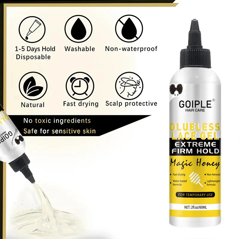 GOIPLE Glue less Lace Gel | Extreme Firm Hold | Fast Drying | Washable | Natural Formula | 2 fl oz
