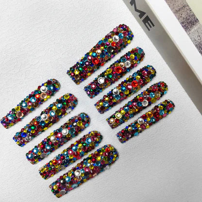 GGddsha Long Nail Designs Reusable PMMA AcrylicBaroque Glass Style Press-on Nails With Box Gifts ForWomen,Mosaic Mirage