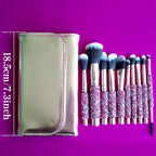 10-in-1 Diamond Inlaid Makeup Brush Set | Rhinestone Handmade Cosmetic Brushes with Bag | Pink