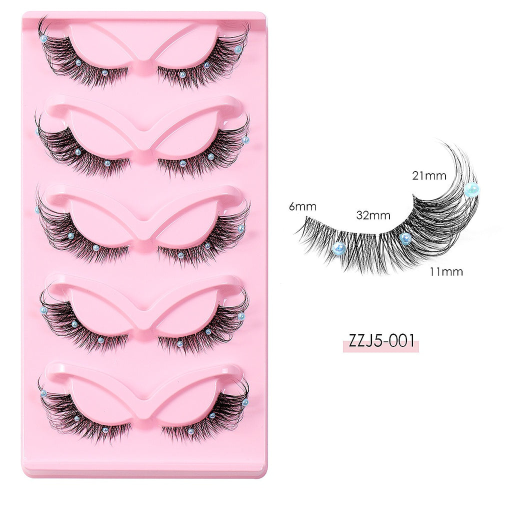 3D Strip Lashes w/ Pearls | Clear Band | Foxy Winged Cat Eye | Dramatic Look