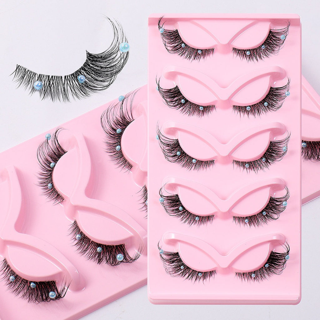 3D Strip Lashes w/ Pearls | Clear Band | Foxy Winged Cat Eye | Dramatic Look