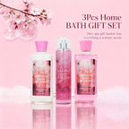 3pcs Set-Sakura Fragrance Shower Gel Set, Japanese Cherry Blossom 10 Fl.oz Shower Gel, 10 Fl.oz Body Lotion, 8 Fl. Oz Body Mist, A Three-piece Bath And Body Care Gift Set
